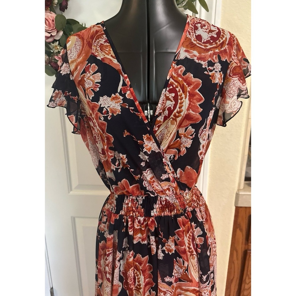 Kate & Lily Paisley Maxi Dress, Size‎ 8P, Blue, Orange and Red